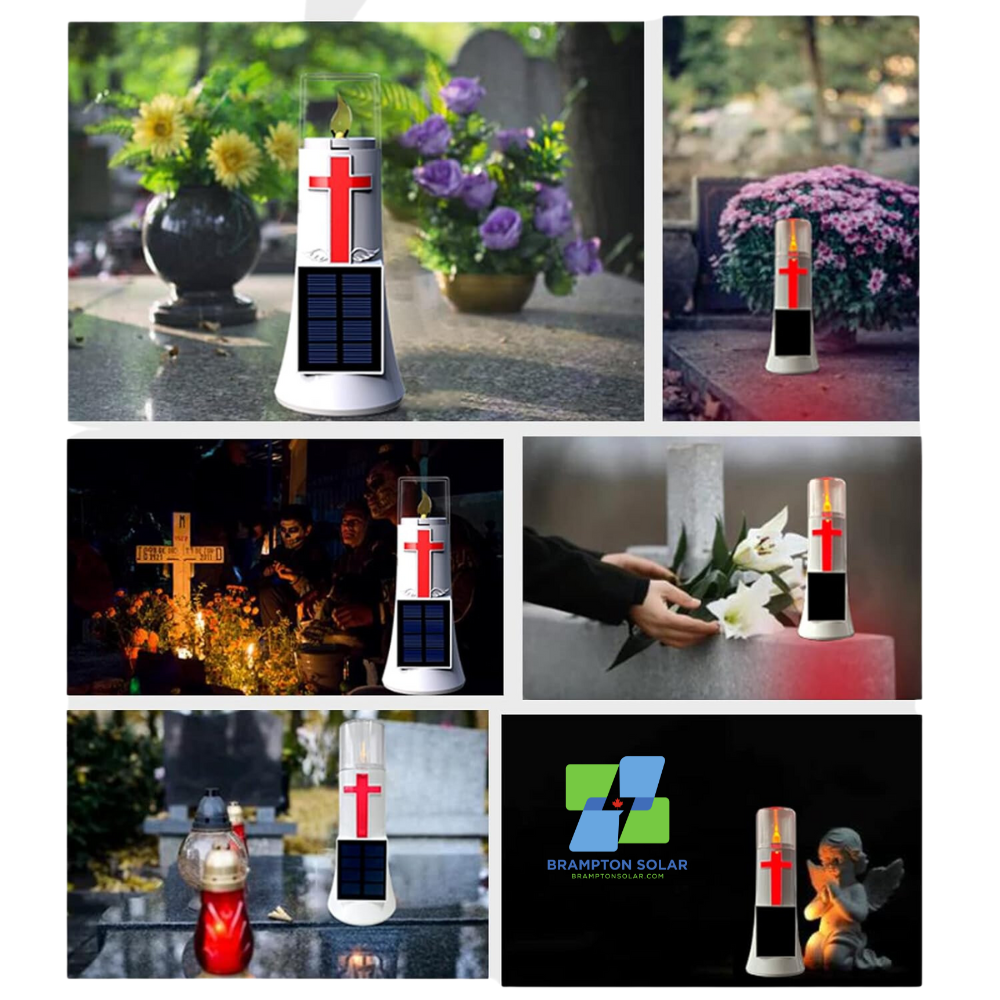 Solar Powered Flameless Candle LED Light Cross Grave Decoration Cemetery Light.