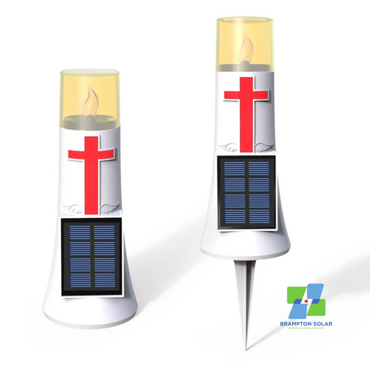 Solar Powered Flameless Candle LED Light Cross Grave Decoration Cemetery Light.