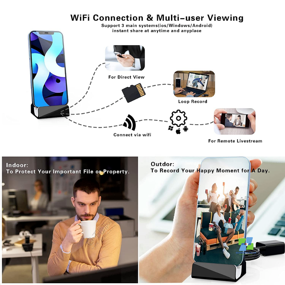 Small Nanny Cam USB Charger for iPhone Invisible Camera Lens.