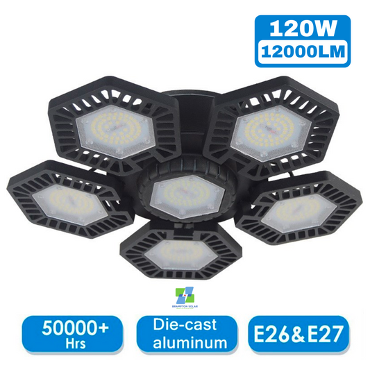 120W Garage Light with 6 Ultra-Bright Hexagonal Panels. 12000 Lumens.