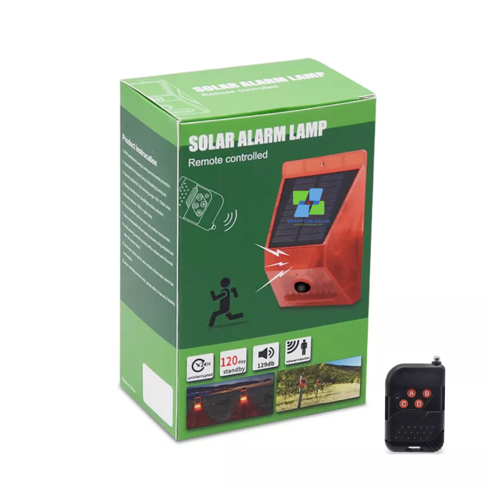 Solar Strobe Siren Light with Motion Detector 129db Solar Alarm Siren.