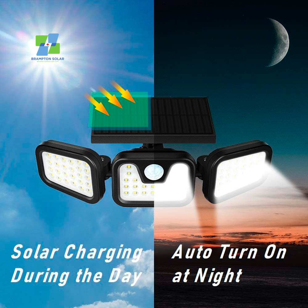 74 LED Outdoor Solar Motion Sensor Rotatable 3 Head Security Light.