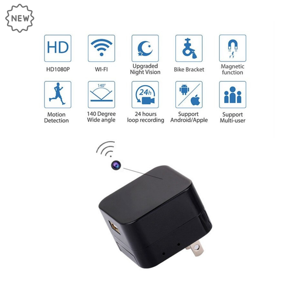 Wall Plug Night Vision Wi-Fi 1080P Hidden Spy Camera Remote App Control.