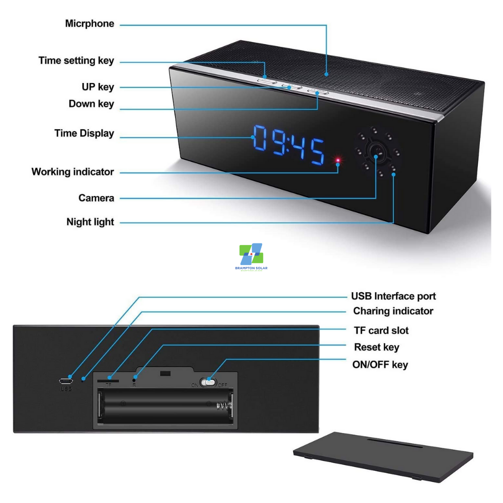 Hidden Camera Clock with Bluetooth Speaker and Night Vision.