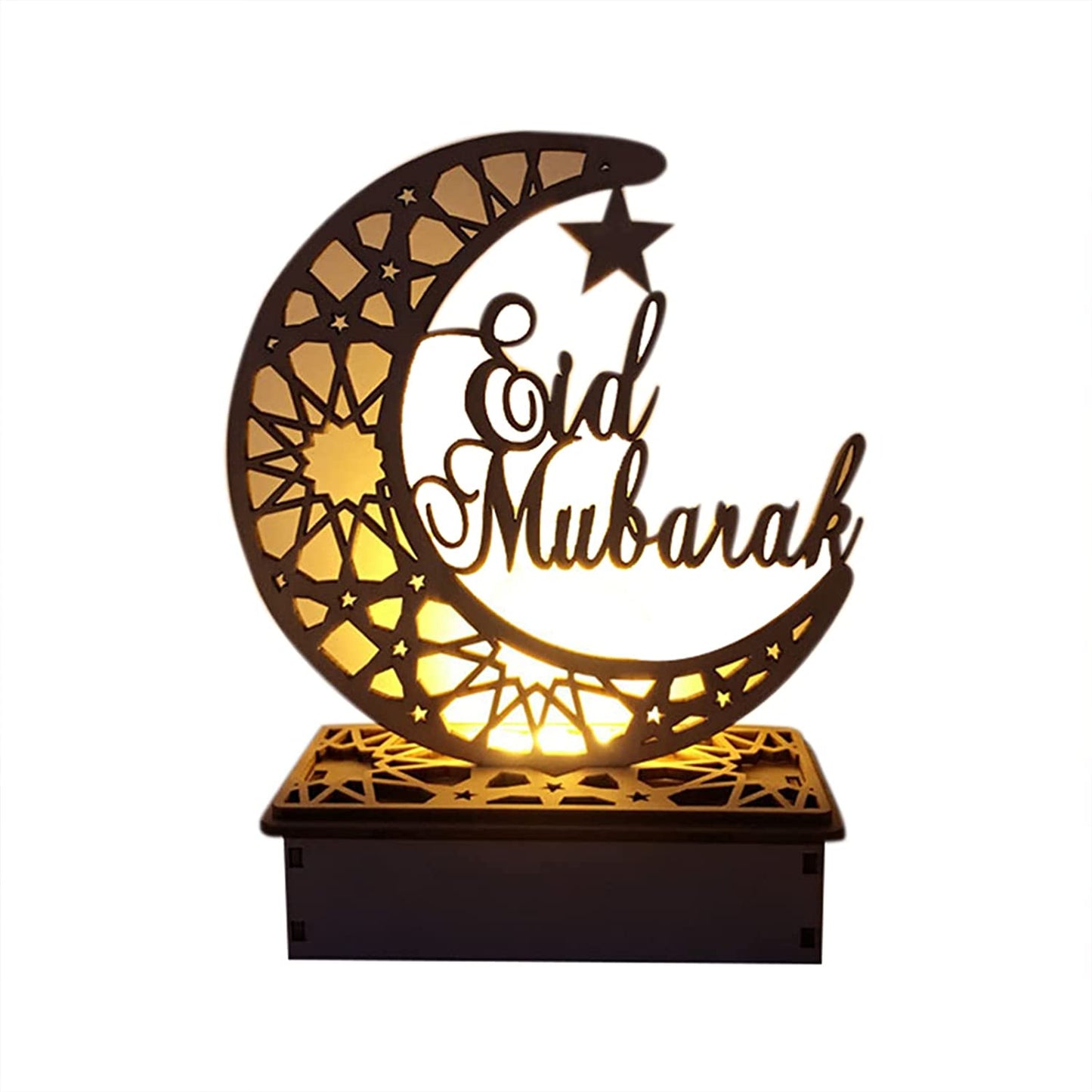 Wooden Ramadan Lantern Moon Star Mubarak Night Light Eid Ramadan Decorations Light for Home.