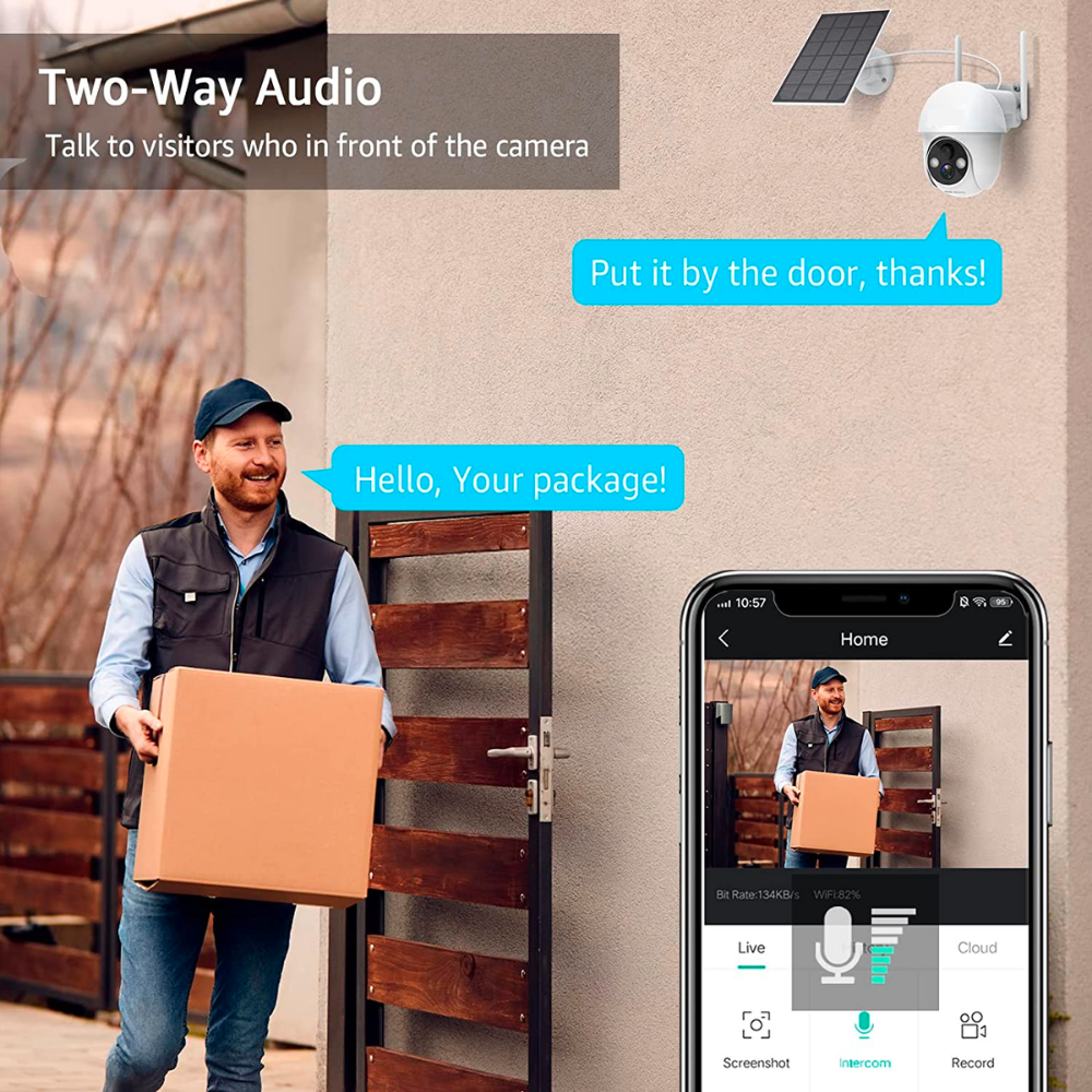 Outdoor 360° View & Spotlight Wireless Solar Battery Security Camera.