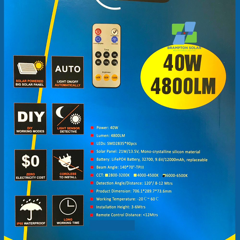 All In One 40W Solar LED Pathway And Street Light - 4800 Lumens.