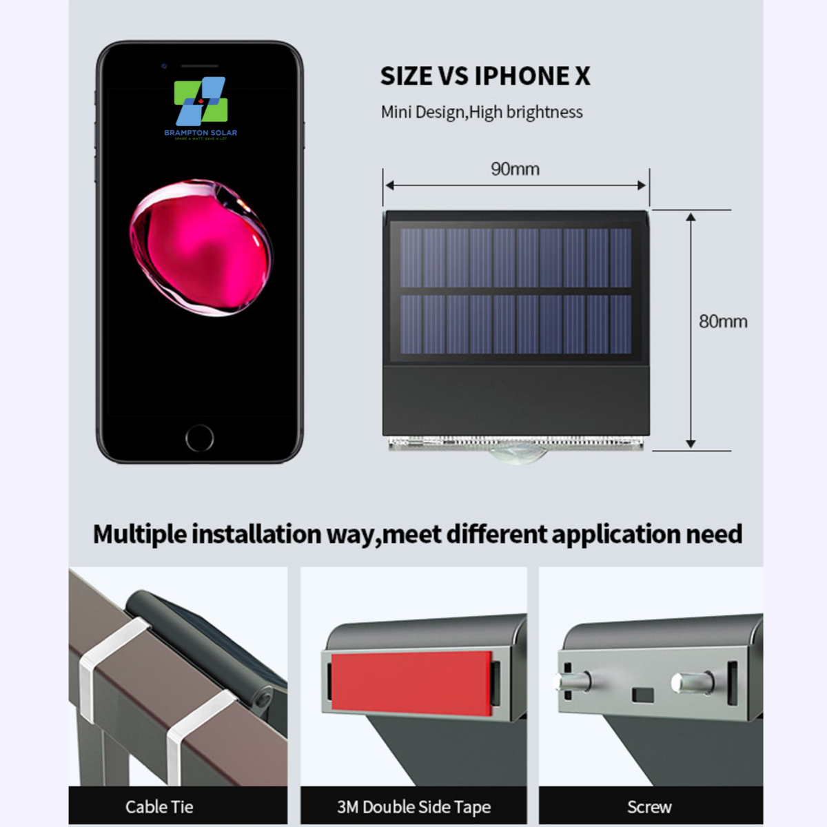 Brampton Solar 10W Solar Security Light. 1000LM. Mini Design High Brightness.