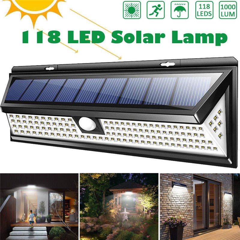 118 LED 1000LM 3 Modes Garden Solar Lamp Motion Sensor IP65 Security Light.