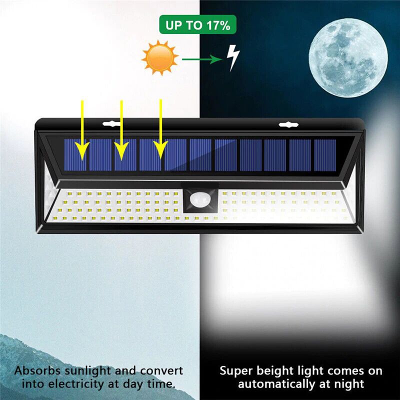 118 LED 1000LM 3 Modes Garden Solar Lamp Motion Sensor IP65 Security Light.