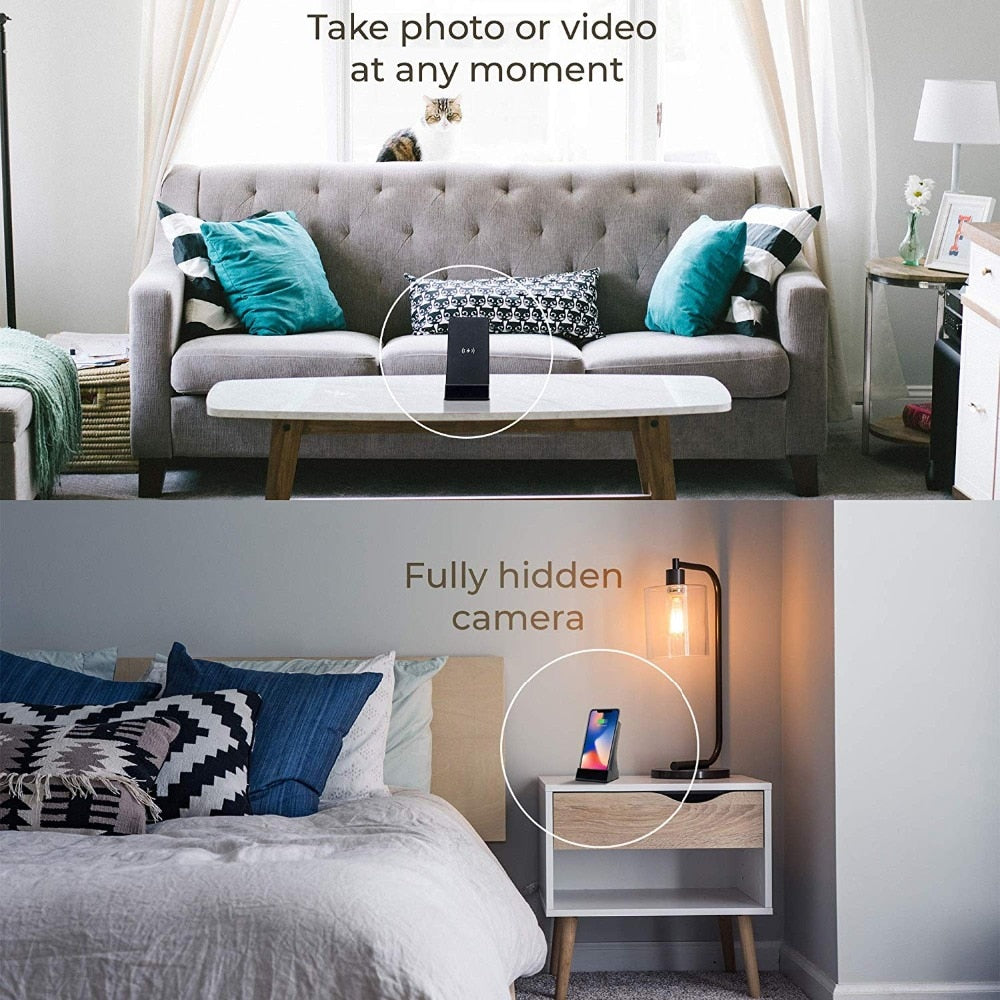 Wireless Charger Security Camera Full HD 1080P Invisible Camera Lens.
