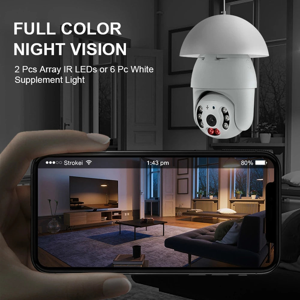 Tuya 3MP WIFI Lamp IP Camera Bulb PTZ Camera Pan Tilt.
