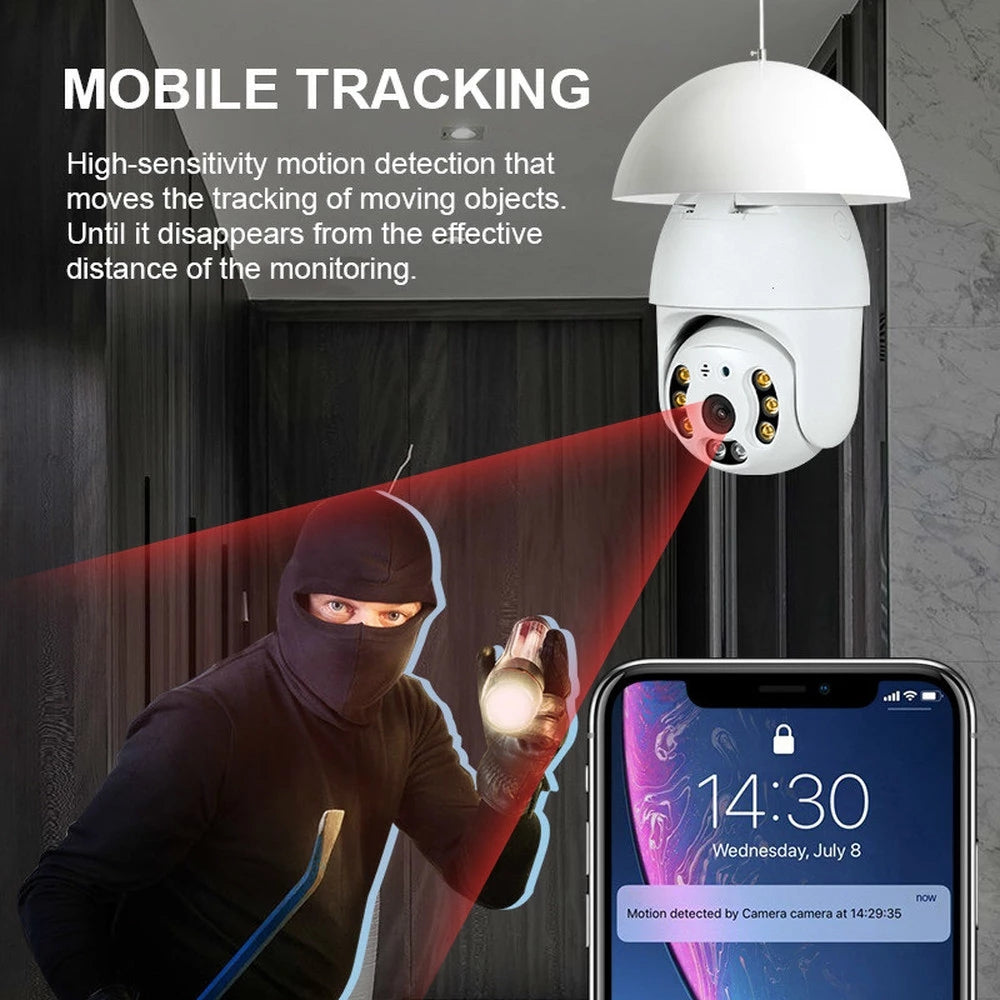 Tuya 3MP WIFI Lamp IP Camera Bulb PTZ Camera Pan Tilt.