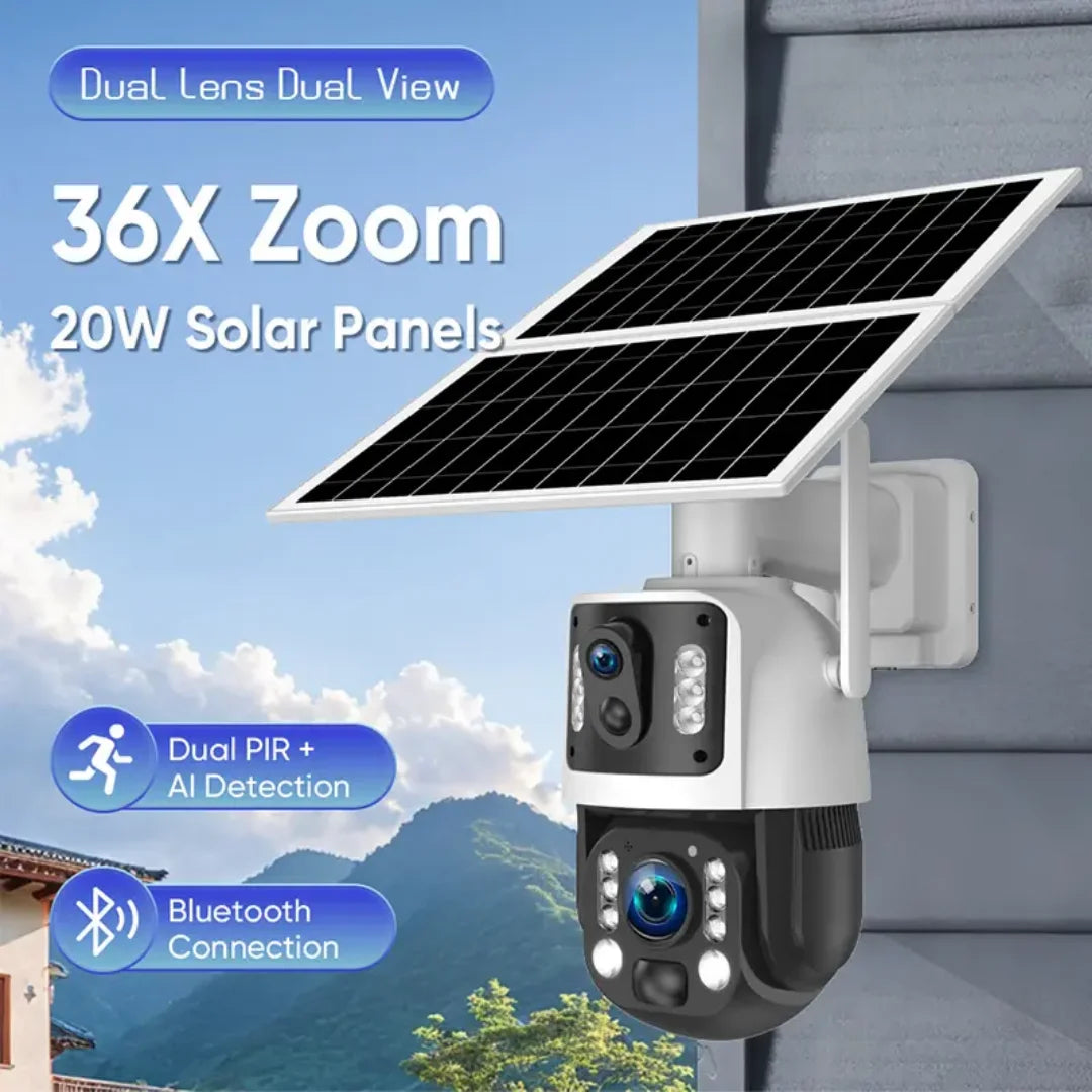 36x Optical Zooming Dual Lens Solar Panel Camera with PIR and Human Detection