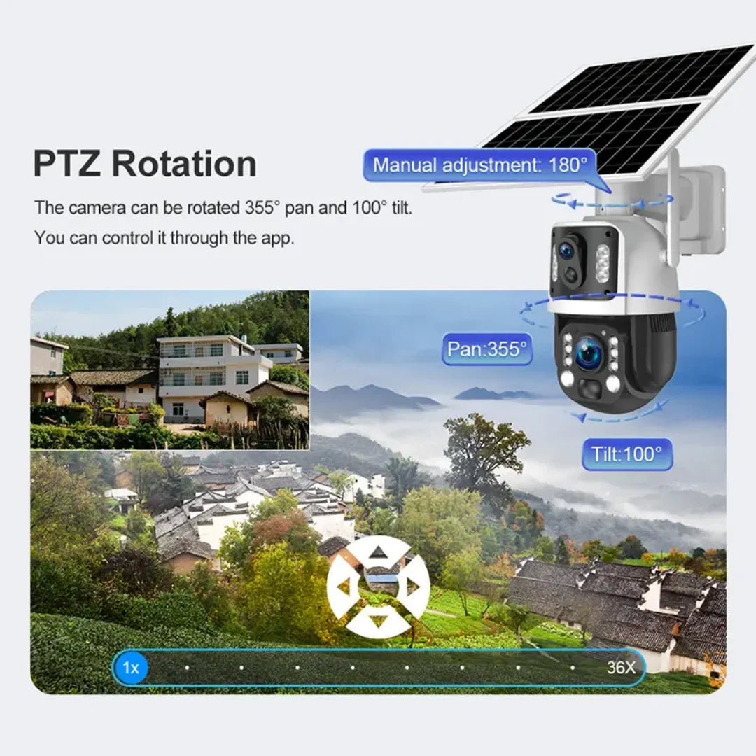 36x Optical Zooming Dual Lens Solar Panel Camera with PIR and Human Detection