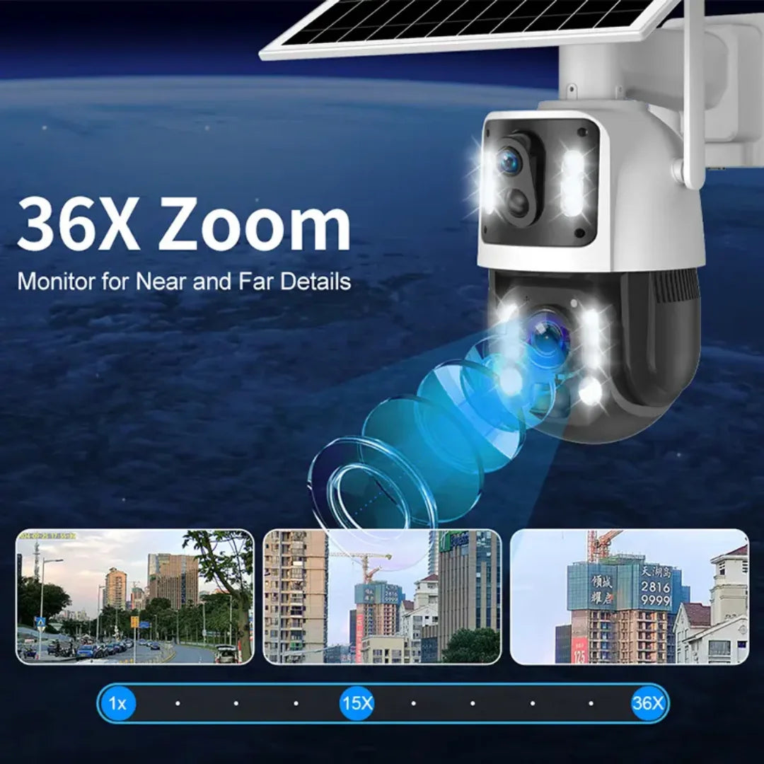 36x Optical Zooming Dual Lens Solar Panel Camera with PIR and Human Detection
