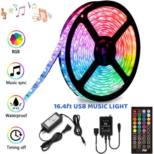 RGB 5m (16.4ft) Sync to Music Colour Changeable 300 LED Strip Light Kit.