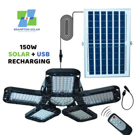 5-Leaf Solar Hanging Shed Light with Adjustable Solar Panel 150w.