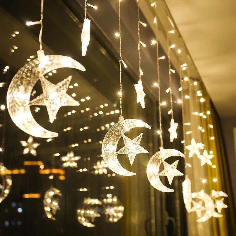 Ramadan Decoration Star Moon Led Curtain Lights.