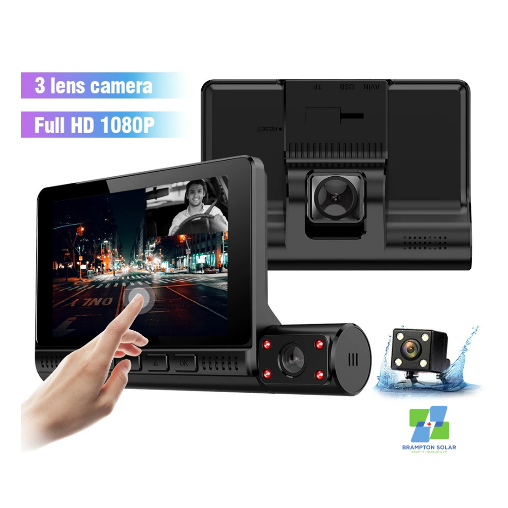 Car DVR 4-Inch Touch Screen Dash Cam 3 Cameras Lens + 32GB SD.