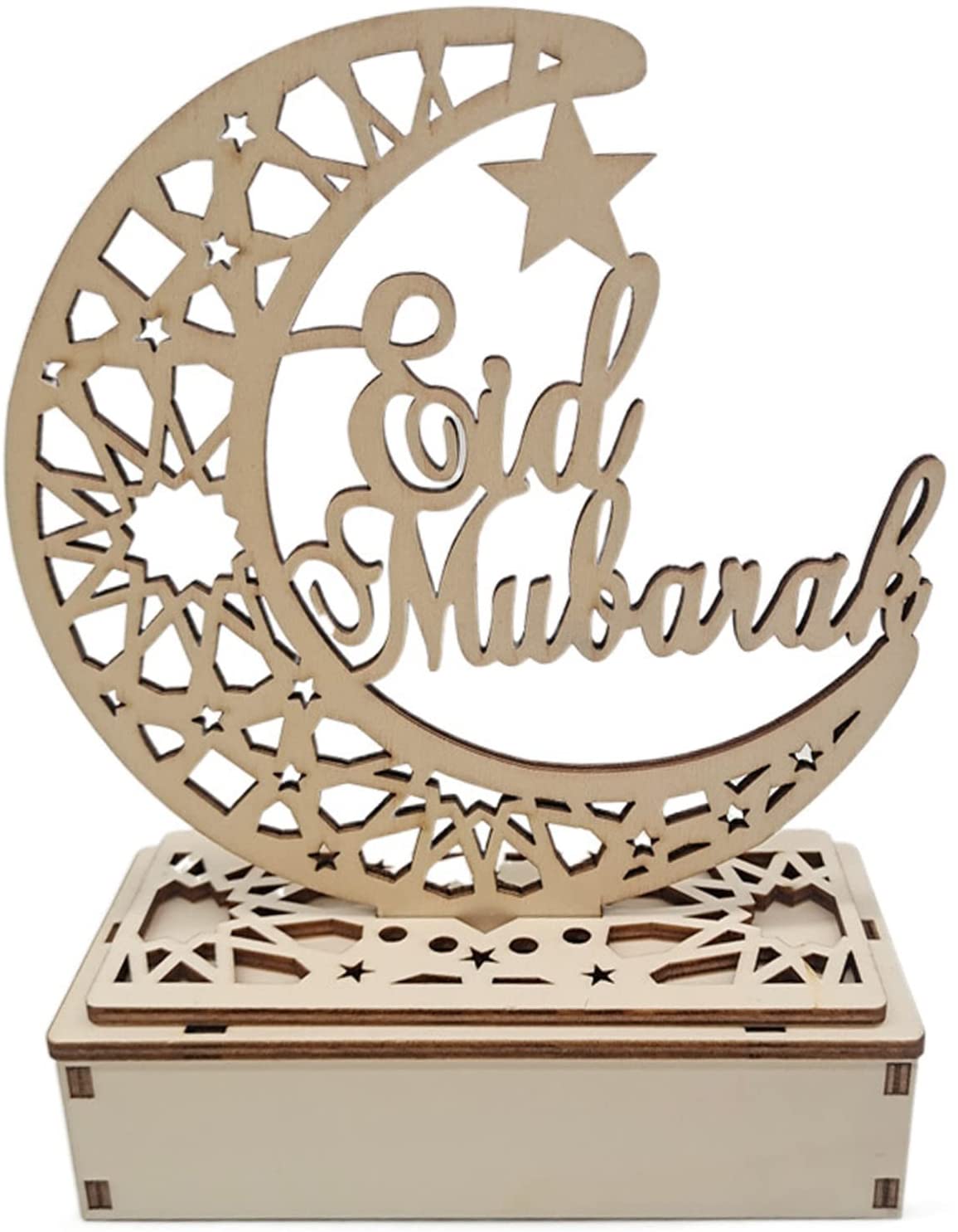 Wooden Ramadan Lantern Moon Star Mubarak Night Light Eid Ramadan Decorations Light for Home.