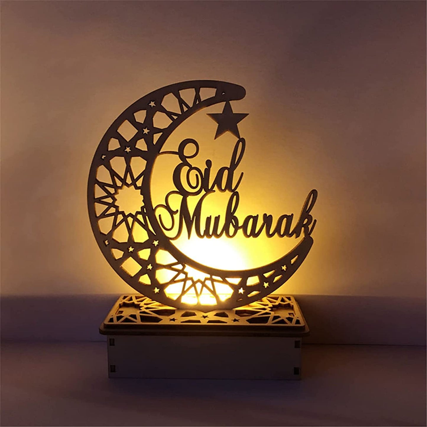 Wooden Ramadan Lantern Moon Star Mubarak Night Light Eid Ramadan Decorations Light for Home.
