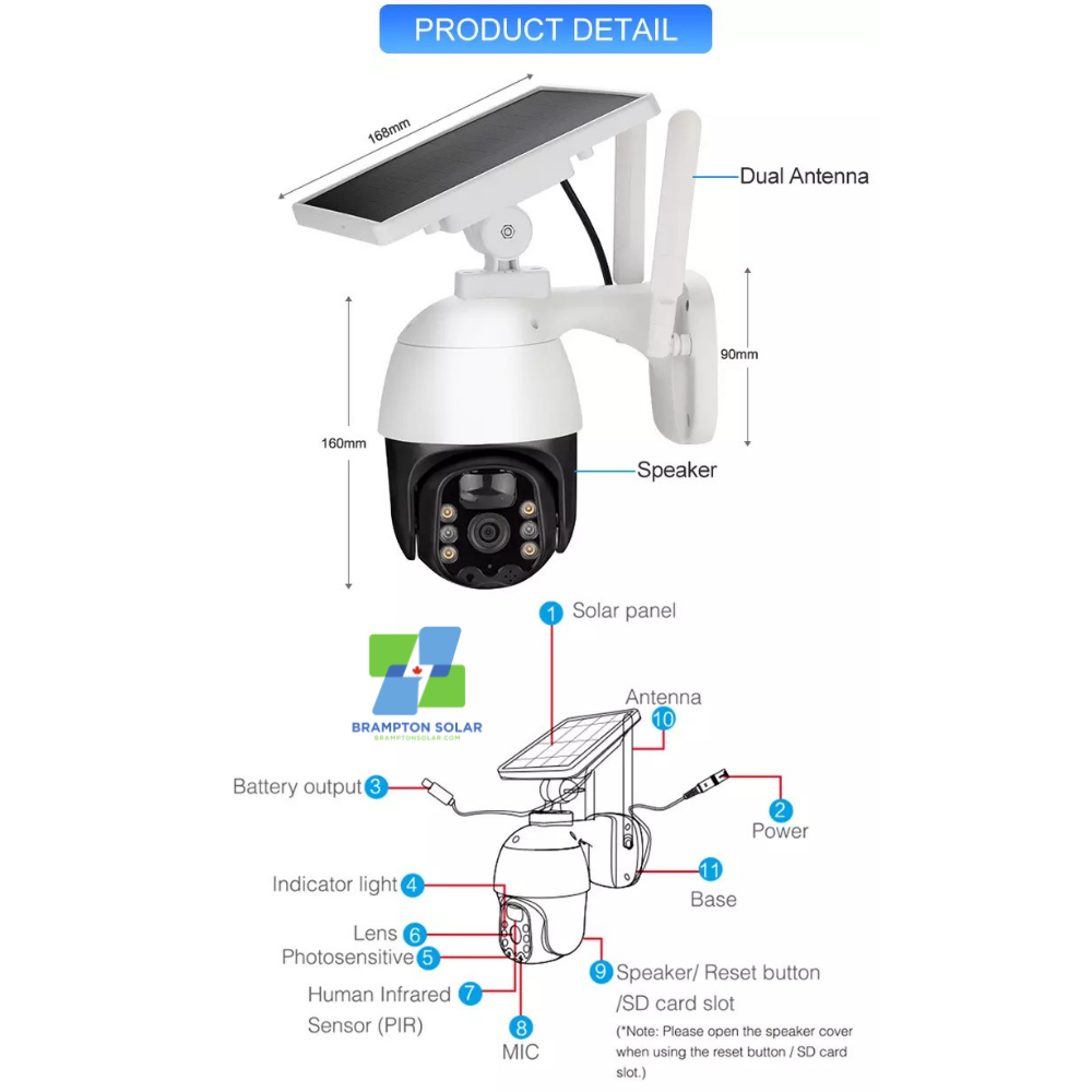 Full HD 3MP PTZ Dome Cam Wireless Solar CCTV Surveillance Camera.