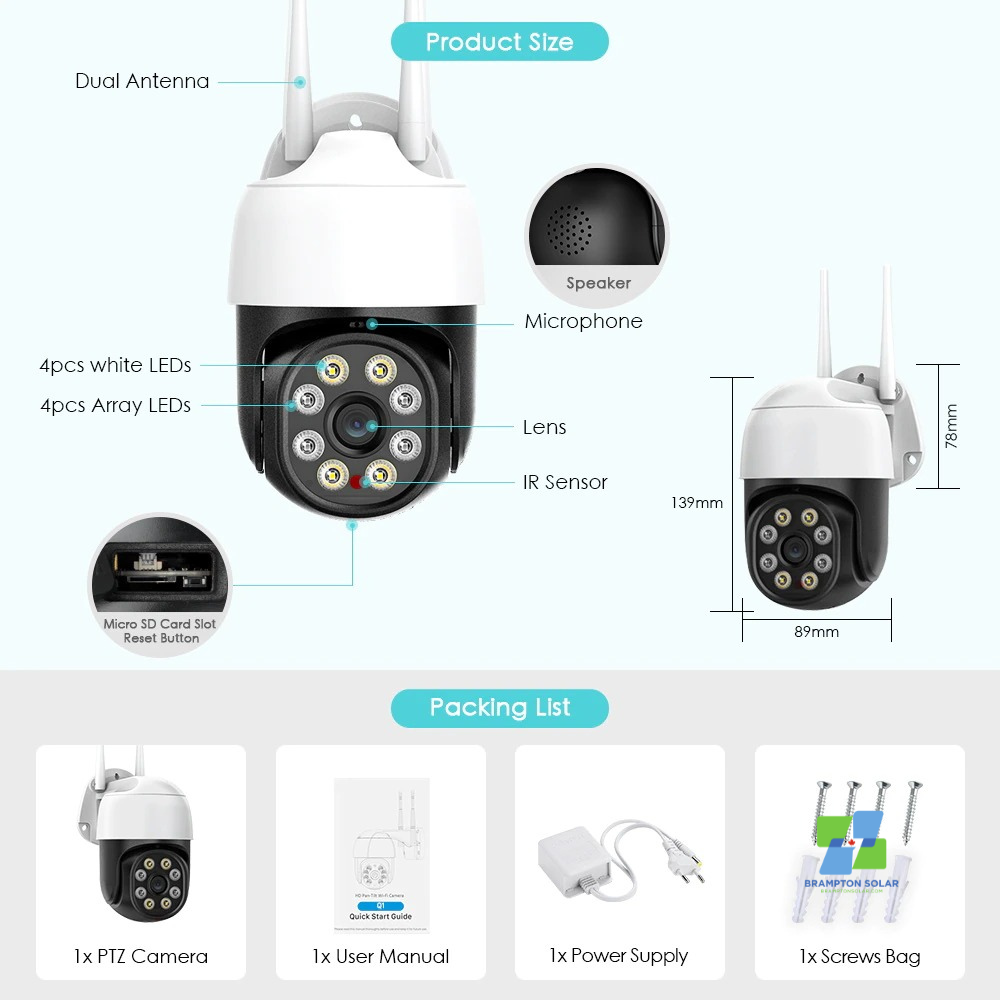 Outdoor PTZ Wifi IP 1080P Auto Tracking Security Camera.