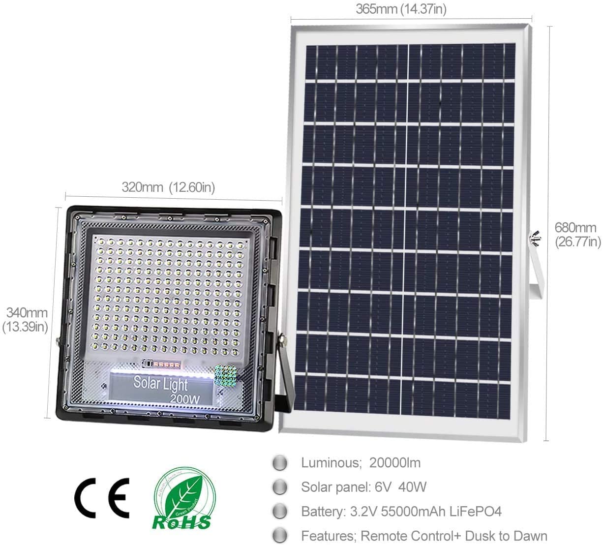 200W Solar Flood Light 180 LED Path Light with Remote Control Security Lighting.