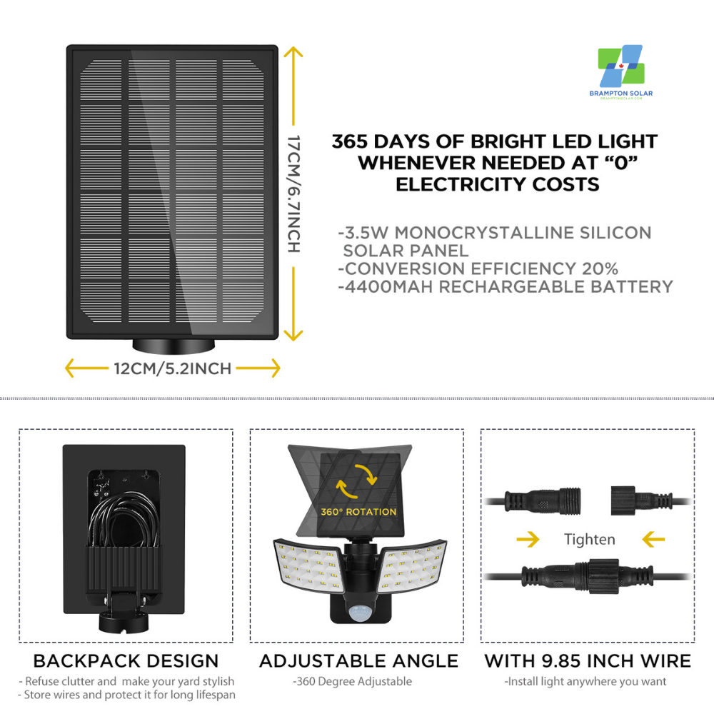 Adjustable Direction Ultra Bright Motion Sensor LED Solar Light 1400 Lumens.