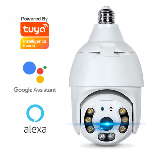 Tuya 3MP WIFI Lamp IP Camera Bulb PTZ Camera Pan Tilt.